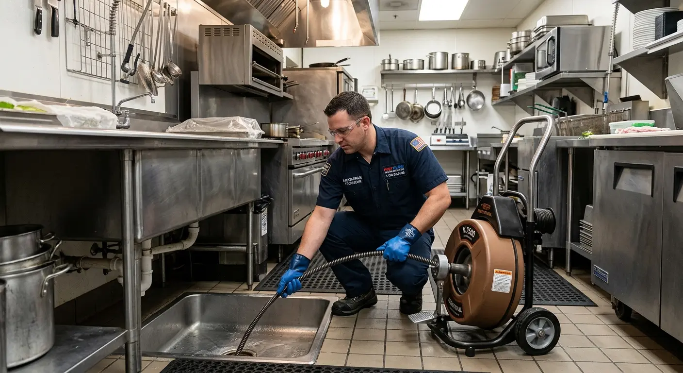 Commercial drain cleaning service in a restaurant kitchen in Lecanto